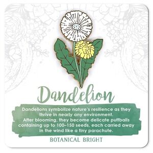 Dandelion Flower Enamel Pin - Gold Plated Nature Jewelry - Home & Garden Brooch